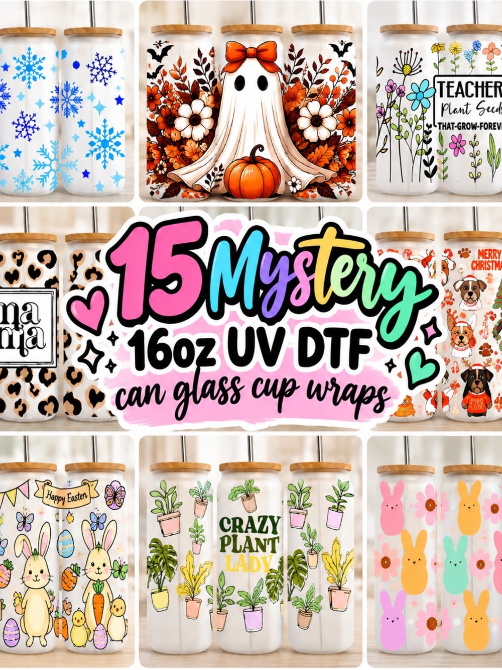 15 Mystery 16oz can glass UV DTF wraps